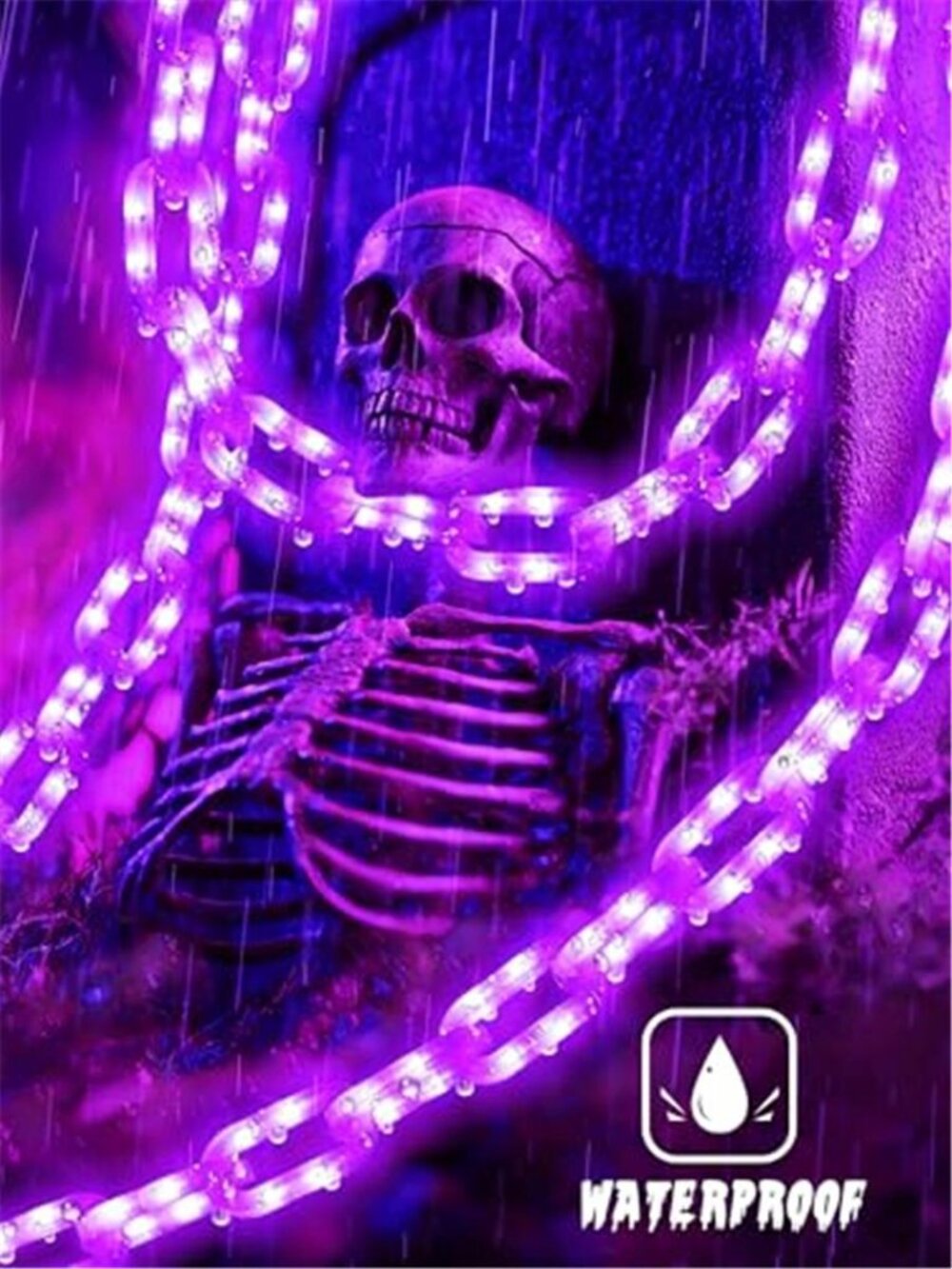 Solar Halloween Chain Lights, 10 FT 160 LED Purple Light-Up Plastic 8 Modes